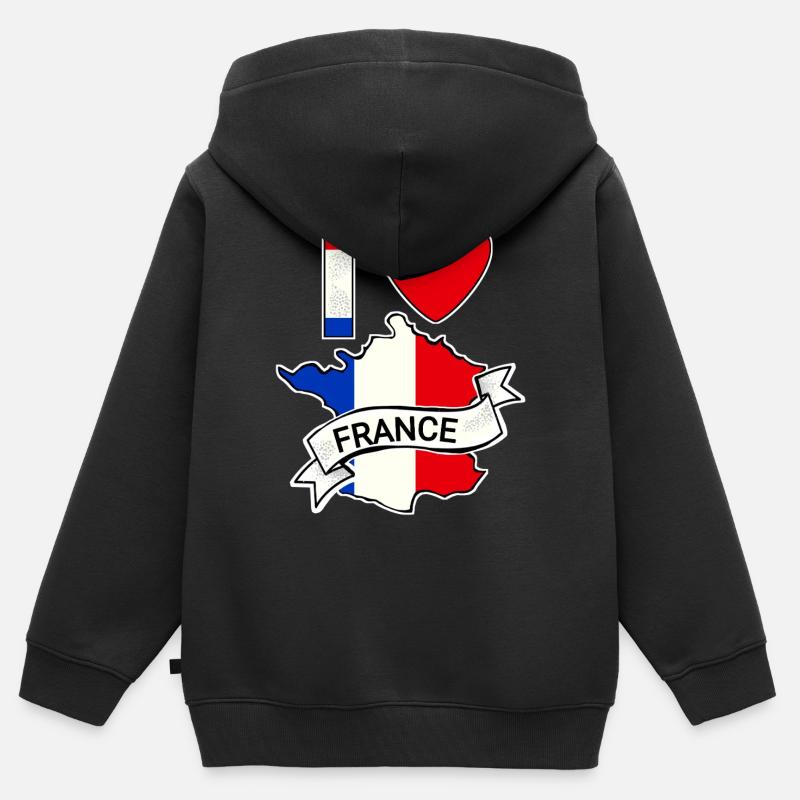France - Drapeau - Carte - Sweat Premium à capuche zippé enfant bio - noir