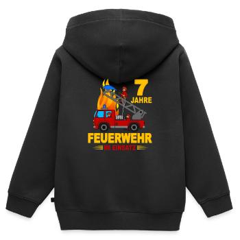 7 ans de pompiers en action - Sweat Premium à capuche zippé enfant bio - noir - Dos - AI Model Kid Male (0cm)