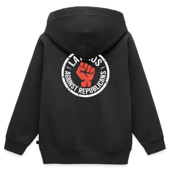 Lations gegen Republikaner – Antifaschistischer Tee - Kinder Premium Organic Zip Hoodie - Schwarz - Hinten - AI Model Kid Male (0cm)