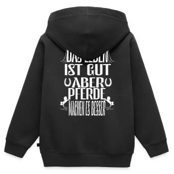 Das Leben ist gut aber Pferde machen es noch besse - Kinder Premium Organic Zip Hoodie - Schwarz - Hinten - AI Model Kid Male (0cm)