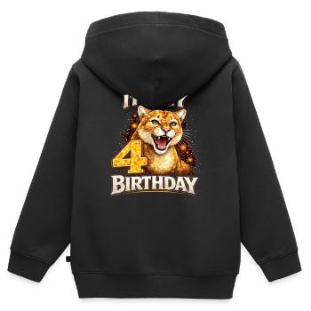 C’est mon 4e anniversaire léopard Kinder Geburtstag - Sweat Premium à capuche zippé enfant bio - noir - Dos - AI Model Kid Male (0cm)