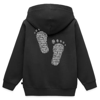 Pieds, pieds nus, grands pieds, empreintes, empreintes de pas - Sweat Premium à capuche zippé enfant bio - noir - Dos - AI Model Kid Male (0cm)