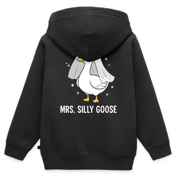 Mrs. Silly Goose Bride Süßes Hochzeitswortspiel - Kinder Premium Organic Zip Hoodie - Schwarz - Hinten - AI Model Kid Male (0cm)