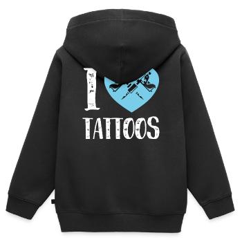 J’adore le design de l’artiste à l’encre de cœur bleu des tatouages - Sweat Premium à capuche zippé enfant bio - noir - Dos - AI Model Kid Male (0cm)
