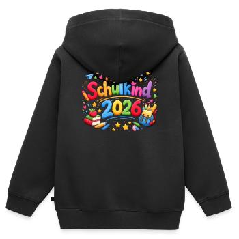 Don d’inscription scolaire Happy Schoolchild 2026 - Sweat Premium à capuche zippé enfant bio - noir - Dos - AI Model Kid Male (0cm)
