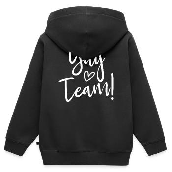 Hourra, l’équipe ! Hourra, équipe de fans de sport sans méfiance - Sweat Premium à capuche zippé enfant bio - noir - Dos - AI Model Kid Male (0cm)