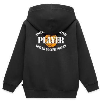 SOCCER PLAYER - Kinder Premium Organic Zip Hoodie - Schwarz - Hinten - AI Model Kid Male (0cm)
