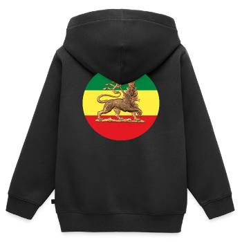 Lion of Judah Rasta Reggae Roots Jah Rastafari - Sweat Premium à capuche zippé enfant bio - noir - Dos - AI Model Kid Male (0cm)
