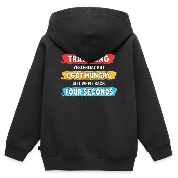 Time travel - Kids Premium Organic Zip-up Hoodie - black - Back - AI Model Kid Male (0cm)