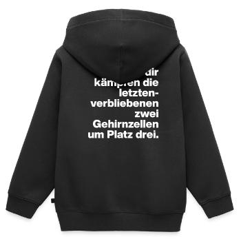 BEI DIR KÄMPFEN GEHIRNZEELLEN, SARKASMUS, FRECH - Kinder Premium Organic Zip Hoodie - Schwarz - Hinten - AI Model Kid Male (0cm)