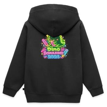 Inscription scolaire Dino Schoolchild 2026 - Sweat Premium à capuche zippé enfant bio - noir - Dos - AI Model Kid Male (0cm)