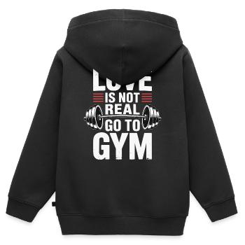Liebe ist nicht real - ab ins Gym Design - Kinder Premium Organic Zip Hoodie - Schwarz - Hinten - AI Model Kid Male (0cm)