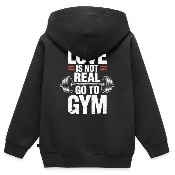 Liebe ist nicht real - ab ins Gym Design - Kinder Premium Organic Zip Hoodie - Schwarz - Hinten - AI Model Kid Male (0cm)