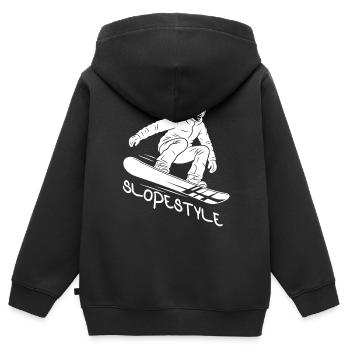 Cadeau d’action de snowboard Slopestyle - Sweat Premium à capuche zippé enfant bio - noir - Dos - AI Model Kid Male (0cm)