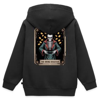 Le magicien fauché squelette sorcier avec des pièces de monnaie - Sweat Premium à capuche zippé enfant bio - noir - Dos - AI Model Kid Male (0cm)