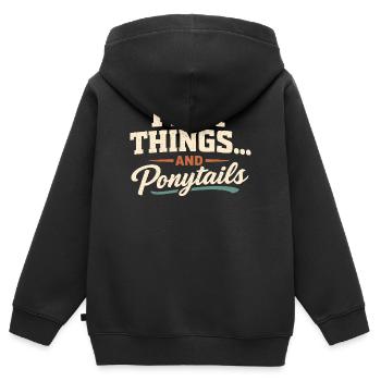 Ich reparier alles, auch Pferdeschwänze | Papa - Kinder Premium Organic Zip Hoodie - Schwarz - Hinten - AI Model Kid Male (0cm)