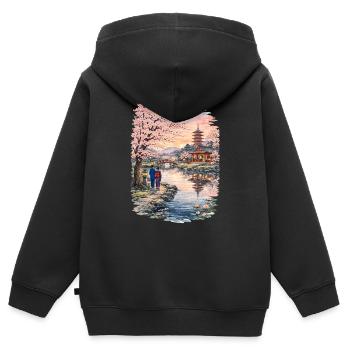 Traditioneller Japanischer Kirschblüten - Kinder Premium Organic Zip Hoodie - Schwarz - Hinten - AI Model Kid Male (0cm)