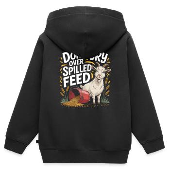 Ne pleure pas pour la nourriture | Humour de l’écurie de chèvre - Sweat Premium à capuche zippé enfant bio - noir - Dos - AI Model Kid Male (0cm)