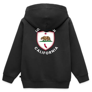 Long Beach, Californie - Sweat Premium à capuche zippé enfant bio - noir - Dos - AI Model Kid Male (0cm)