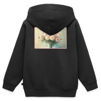 Bouquet floral pastel délicat - Sweat Premium à capuche zippé enfant bio - noir - Dos - AI Model Kid Male (0cm)