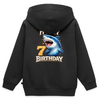 C’est mon 7e anniversaire Hai Geburtstag - Sweat Premium à capuche zippé enfant bio - noir - Dos - AI Model Kid Male (0cm)