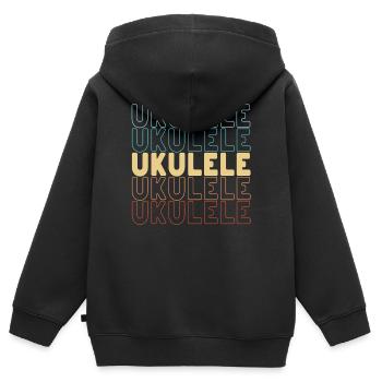 Typographie du ukulélé - Sweat Premium à capuche zippé enfant bio - noir - Dos - AI Model Kid Male (0cm)