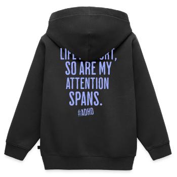 das leben ist kurz, so auch die aufmerksamkeit - Kinder Premium Organic Zip Hoodie - Schwarz - Hinten - AI Model Kid Male (0cm)