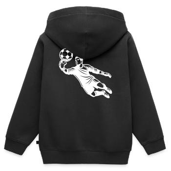 Fußballtorwart bei einer Glanzparade im Sprung - Kinder Premium Organic Zip Hoodie - Schwarz - Hinten - AI Model Kid Male (0cm)