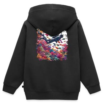 Unterwasser Taucher im bunten Korallenriff - Kinder Premium Organic Zip Hoodie - Schwarz - Hinten - AI Model Kid Male (0cm)