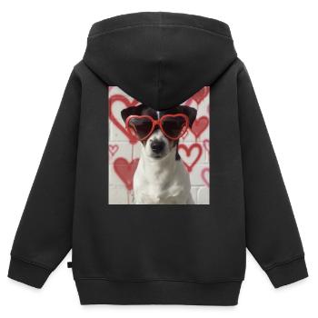 Herzbrille Hund im Graffiti Herz - Kinder Premium Organic Zip Hoodie - Schwarz - Hinten - AI Model Kid Male (0cm)