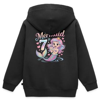 Meerjungfrau 7. Geburtstag 7 Jahre - Kinder Premium Organic Zip Hoodie - Schwarz - Hinten - AI Model Kid Male (0cm)