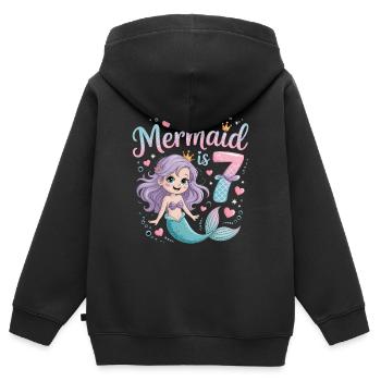 Meerjungfrau 7. Geburtstag 7 Jahre - Kinder Premium Organic Zip Hoodie - Schwarz - Hinten - AI Model Kid Male (0cm)