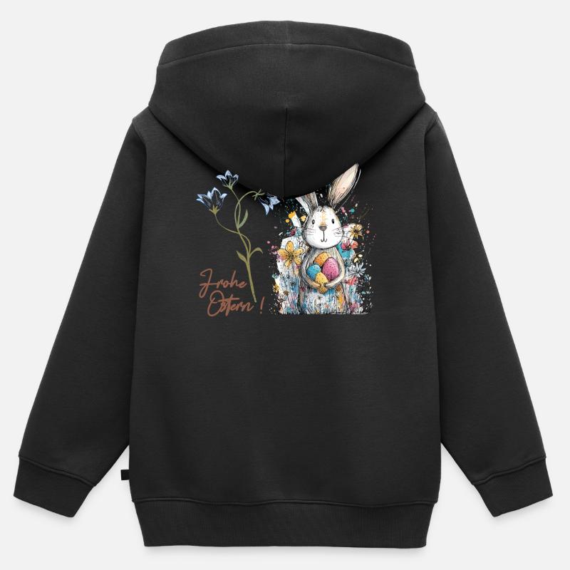 Lapin de Pâques avec des œufs colorés - Sweat Premium à capuche zippé enfant bio - noir