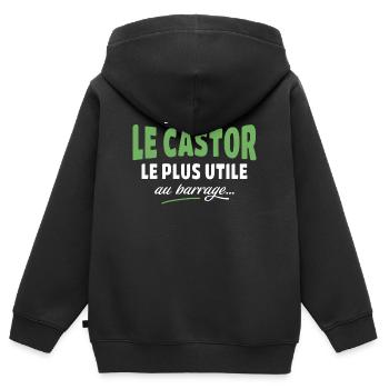 Tes pas le castor le plus utile - Sweat Premium à capuche zippé enfant bio - noir - Dos - AI Model Kid Male (0cm)
