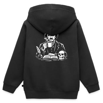 Edgar Allan Poe Kaffeestudie mit Schädel - Kinder Premium Organic Zip Hoodie - Schwarz - Hinten - AI Model Kid Male (0cm)