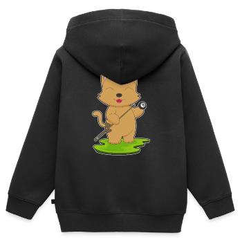 Chat Billiard Cue Sport - Sweat Premium à capuche zippé enfant bio - noir - Dos - AI Model Kid Male (0cm)