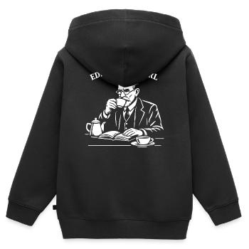 Étude du café Husserl - Sweat Premium à capuche zippé enfant bio - noir - Dos - AI Model Kid Male (0cm)