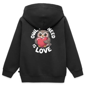 Eulen Owl You Need Is Love Eule Liebe Valentinstag - Kinder Premium Organic Zip Hoodie - Schwarz - Hinten - AI Model Kid Male (0cm)