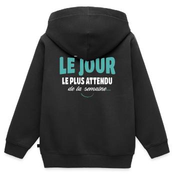 T'es pas le jour le plus attendu, Humour - Sweat Premium à capuche zippé enfant bio - noir - Dos - AI Model Kid Male (0cm)