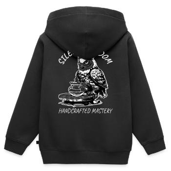 Silent Wisdom Pottery Owl - Kids Premium Organic Zip-up Hoodie - black - Back - AI Model Kid Male (0cm)
