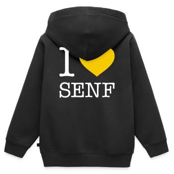 I love Senf - Kinder Premium Organic Zip Hoodie - Schwarz - Hinten - AI Model Kid Male (0cm)