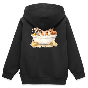 Illustration de la baignée d’animaux de la forêt mignons - Sweat Premium à capuche zippé enfant bio - noir - Dos - AI Model Kid Male (0cm)