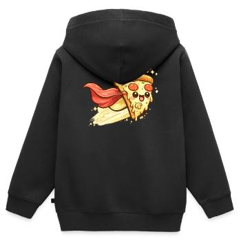 Héros pizza avec cape - Sweat Premium à capuche zippé enfant bio - noir - Dos - AI Model Kid Male (0cm)