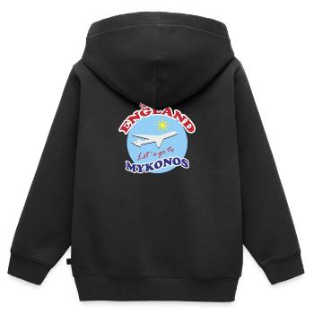 Adieu l’Angleterre. Allons à Mykonos. - Sweat Premium à capuche zippé enfant bio - noir - Dos - AI Model Kid Male (0cm)