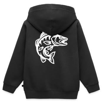 Hecht Fisch - Kinder Premium Organic Zip Hoodie - Schwarz - Hinten - AI Model Kid Male (0cm)