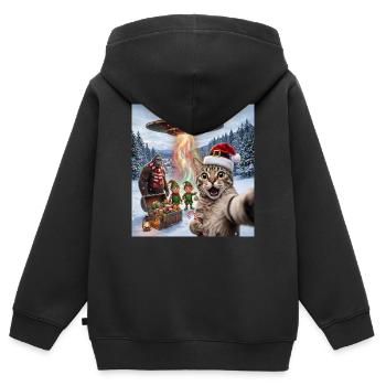 Weihnachtskatze im UFO-Selfie - Kinder Premium Organic Zip Hoodie - Schwarz - Hinten - AI Model Kid Male (0cm)