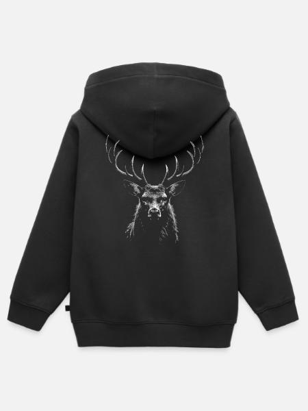 Cerf - Sweat Premium à capuche zippé enfant bio - noir
