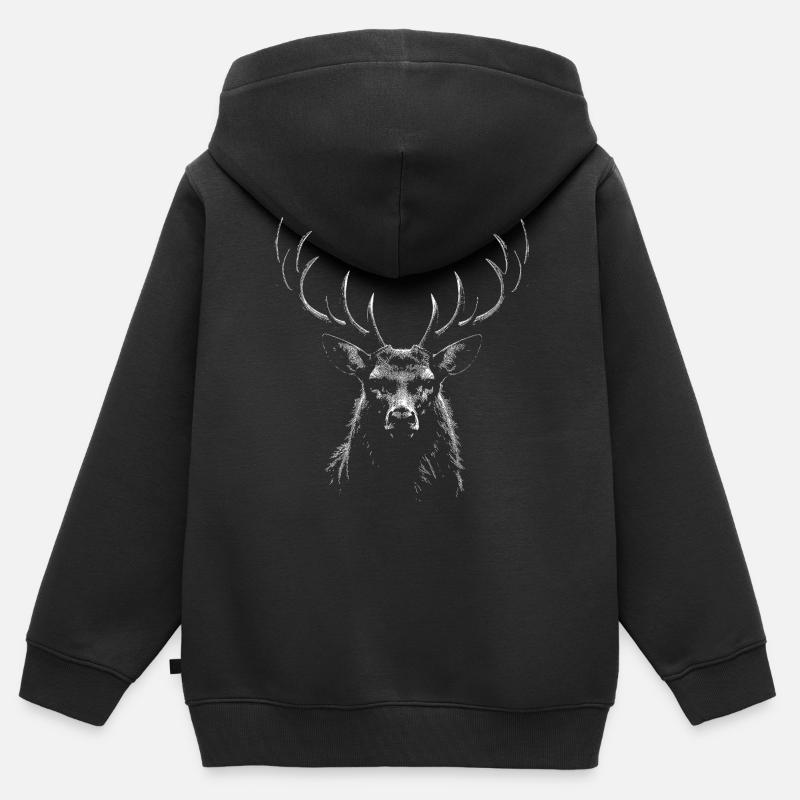 Cerf - Sweat Premium à capuche zippé enfant bio - noir