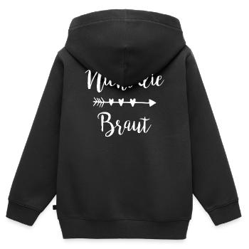 Nicht die Braut Schriftzug mit Pfeilherzen - Kinder Premium Organic Zip Hoodie - Schwarz - Hinten - AI Model Kid Male (0cm)