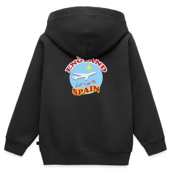 En route pour l’Espagne : Adieu l’Angleterre - Sweat Premium à capuche zippé enfant bio - noir - Dos - AI Model Kid Male (0cm)